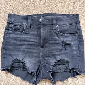 Distressed Black Denim Shorts